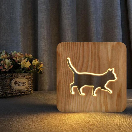 Cat Shape 2 Wooden Decorative Light