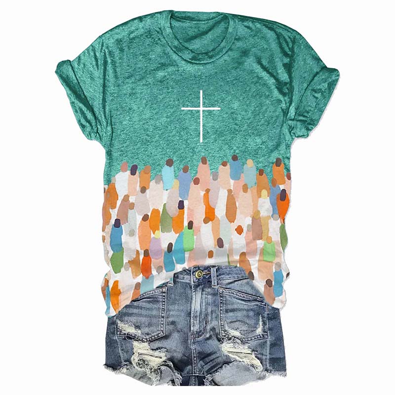 Women's Faith Respect Jesus Cross Print Crew Neck T-Shirt