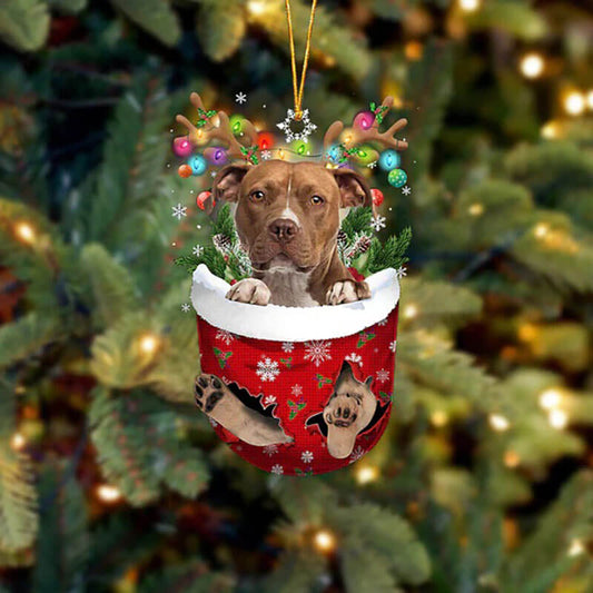 Pitbull In Snow Pocket Christmas Ornament SP033