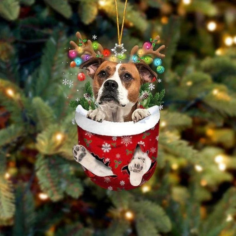American Bulldog In Snow Pocket Christmas Ornament SP215