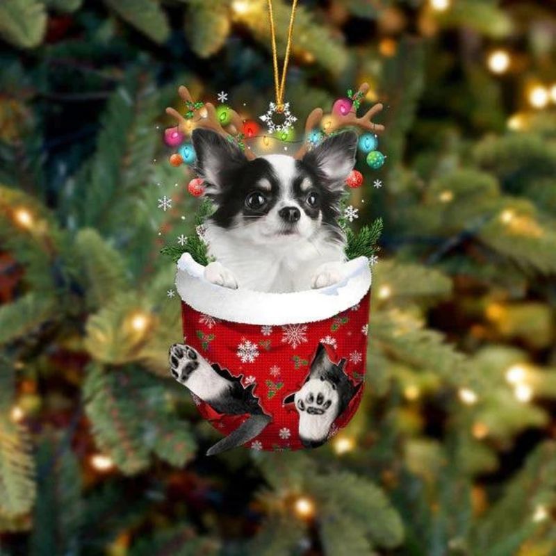 Chihuahua In Snow Pocket Christmas Ornament SP258