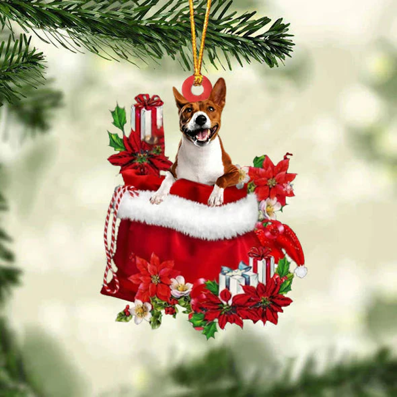 Basenji In Gift Bag Christmas Ornament GB034