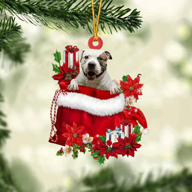 American BullDog In Gift Bag Christmas Ornament GB039