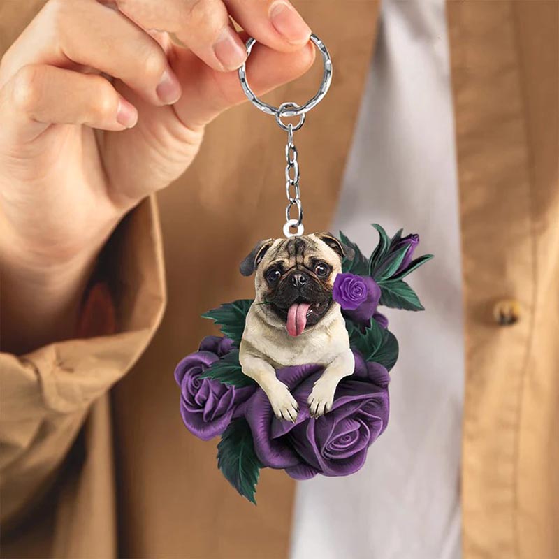 Pug In Purple Rose Acrylic Keychain PR005