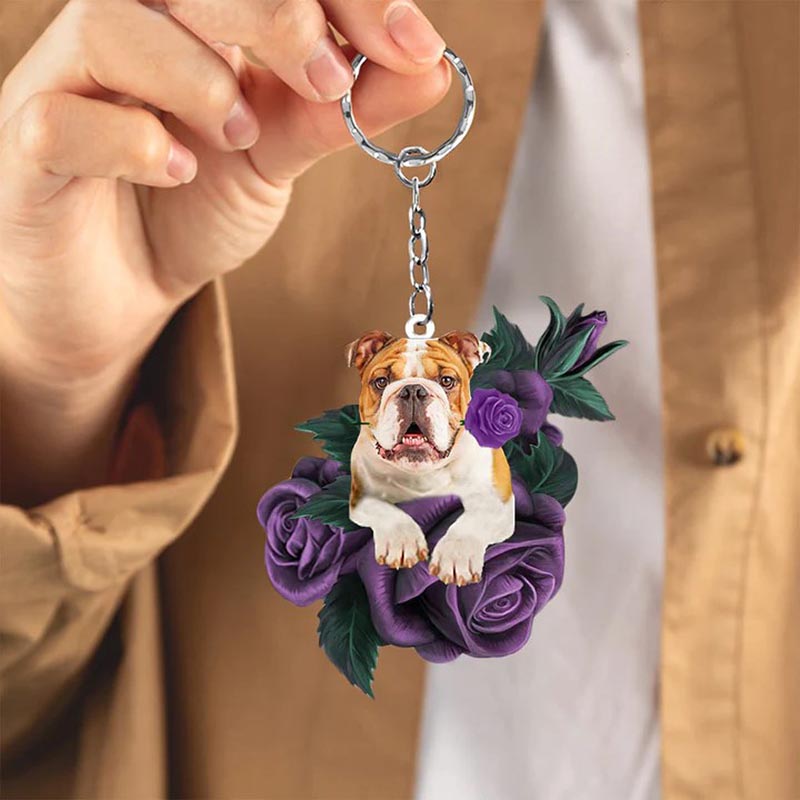 Bulldog In Purple Rose Acrylic Keychain PR030