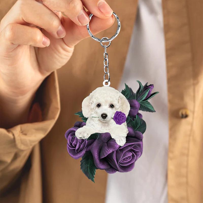 Poodle In Purple Rose Acrylic Keychain PR050