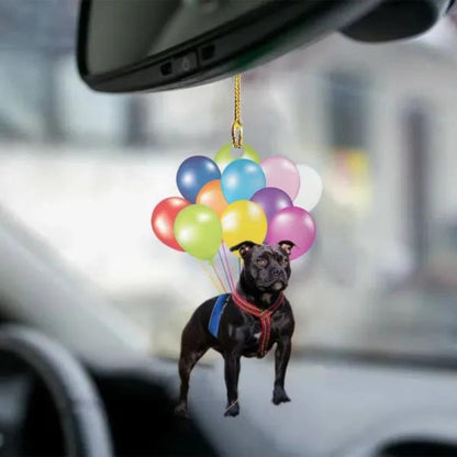 Staffordshire Bull Terrier Fly With Bubbles Car Hanging Ornament BC042