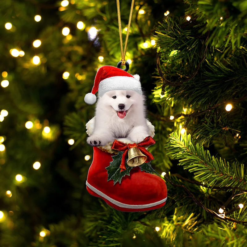 Samoyed In Santa Boot Christmas Hanging Ornament SB037