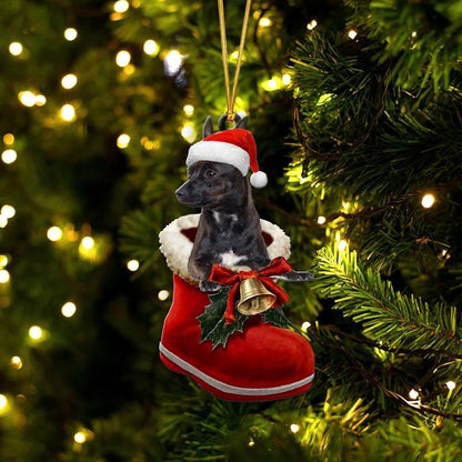 Black Chihuahua In Santa Boot Christmas Hanging Ornament SB058