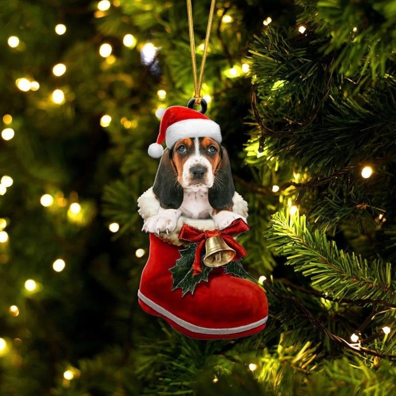 Basset Hound In Santa Boot Christmas Hanging Ornament SB062
