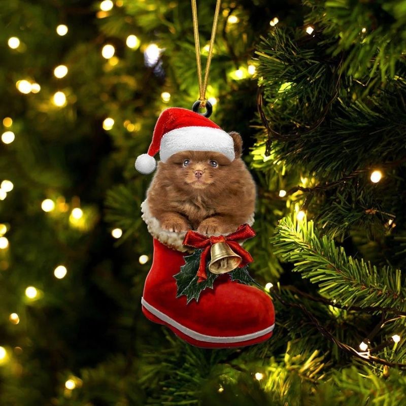 Pomeranian In Santa Boot Christmas Hanging Ornament SB115