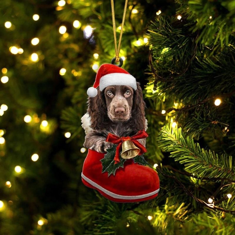 Boykin Spaniel In Santa Boot Christmas Hanging Ornament SB132