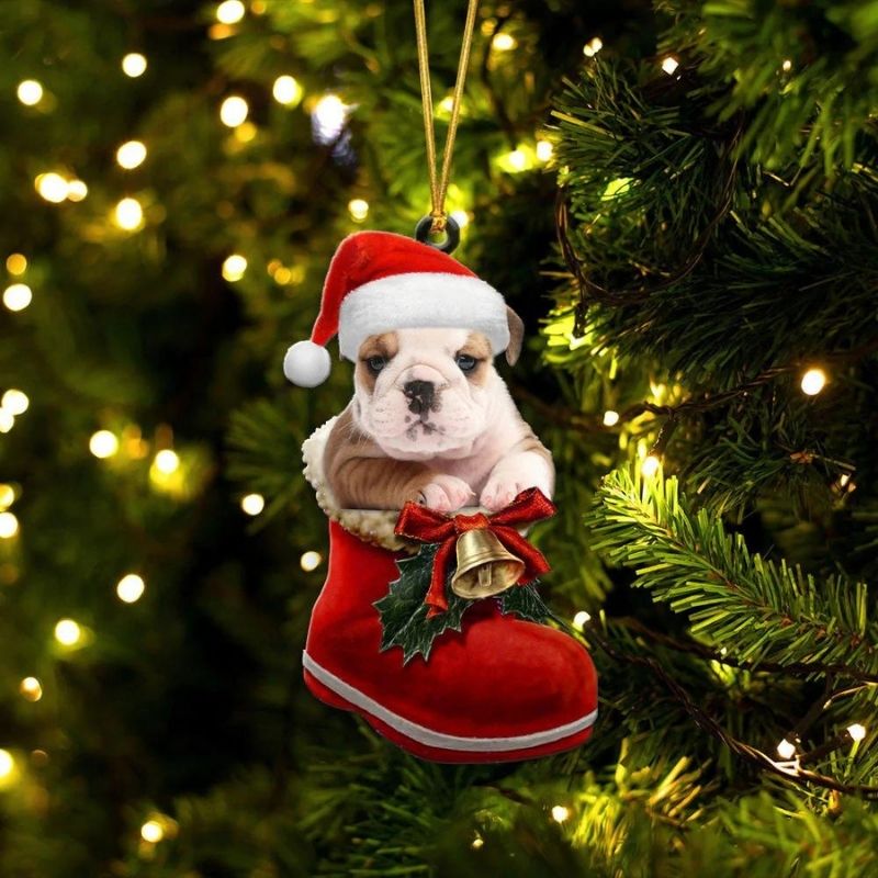 American Bulldog In Santa Boot Christmas Hanging Ornament SB174