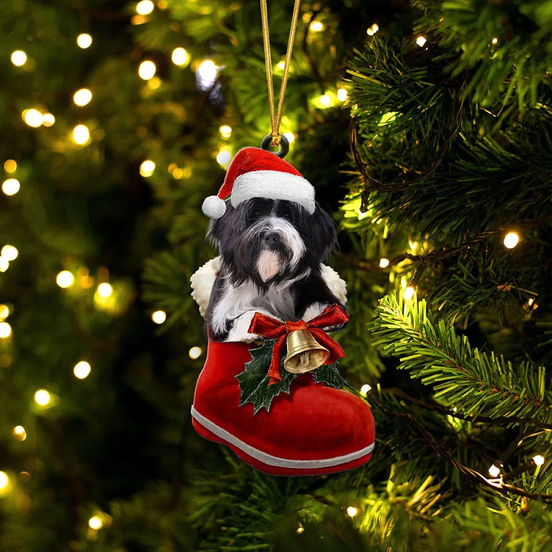 Tibetan Terrier In Santa Boot Christmas Hanging Ornament SB209