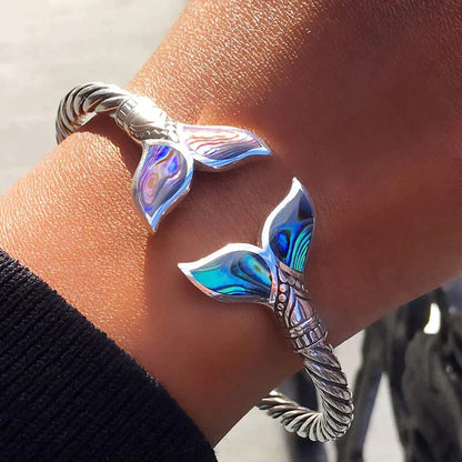 Abalone Shell and Silver Mermaid Tail SS Bangle Bracelet