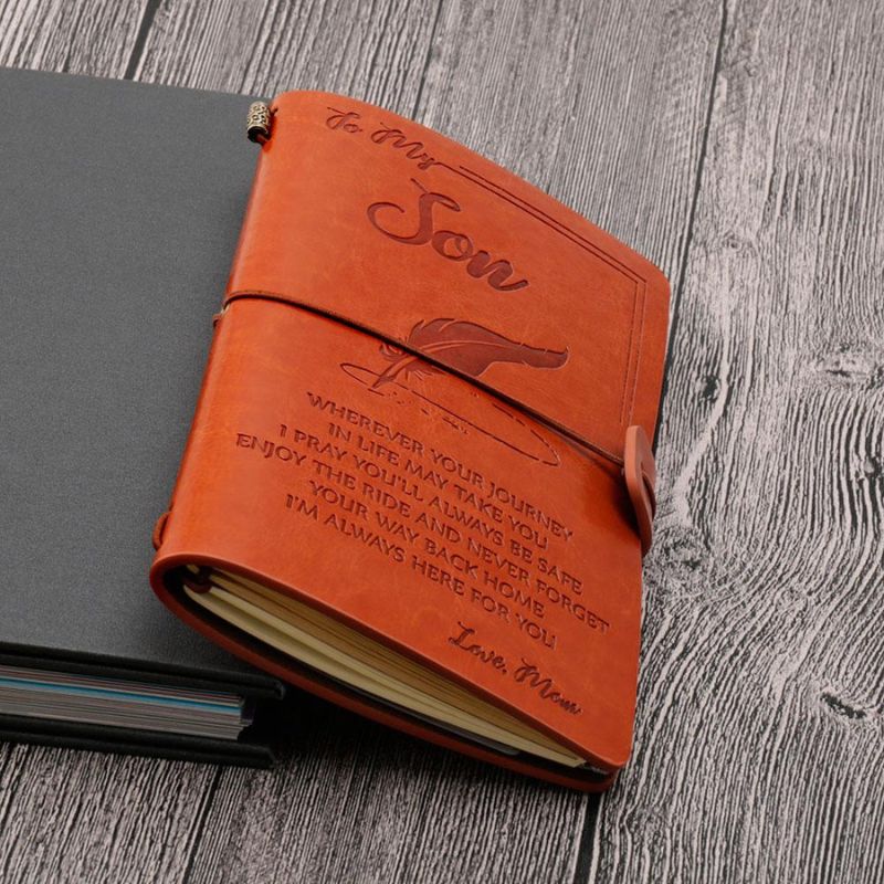 Mom To Son - Enjoy The Ride - Engraved Leather Journal Notebook